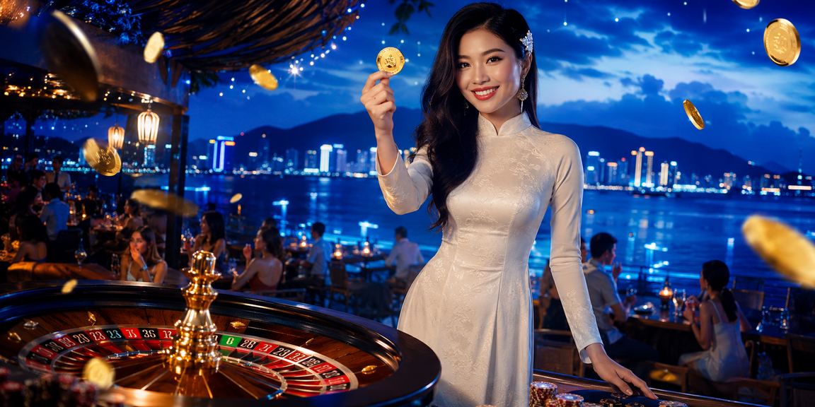Bàn Roulette tại sự kiện giải trí Nha Trang với phong cách áo dài truyền thống